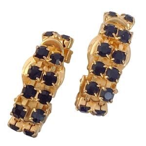 Vintage Unique Mid Century Black Rhinestone Wrap Around Clip On Earrings